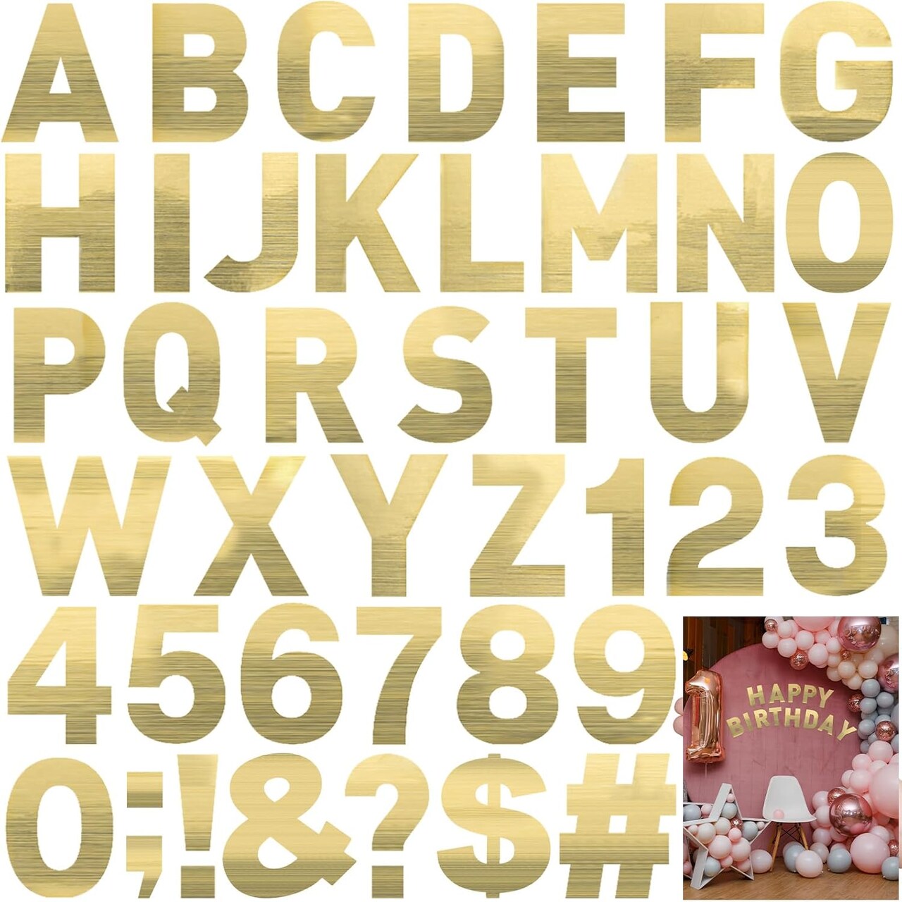 184 Pcs 6 Inch Large Letter Stickers for Party Backdrop (Gold) 9.84 x 4.72 x 0.04 inches